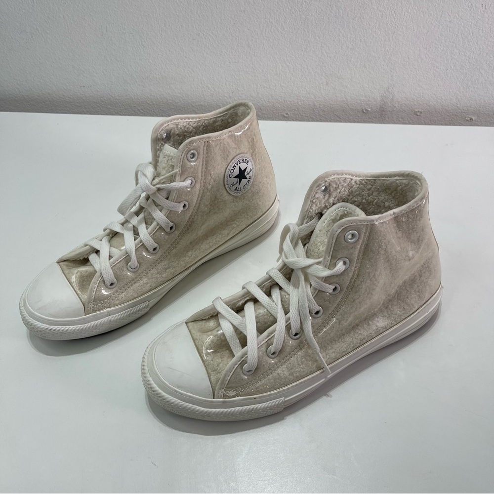 CONVERSE ALL STAR Women 6 Chuck Taylor High Tops Clear See Thru Faux Fur Lined